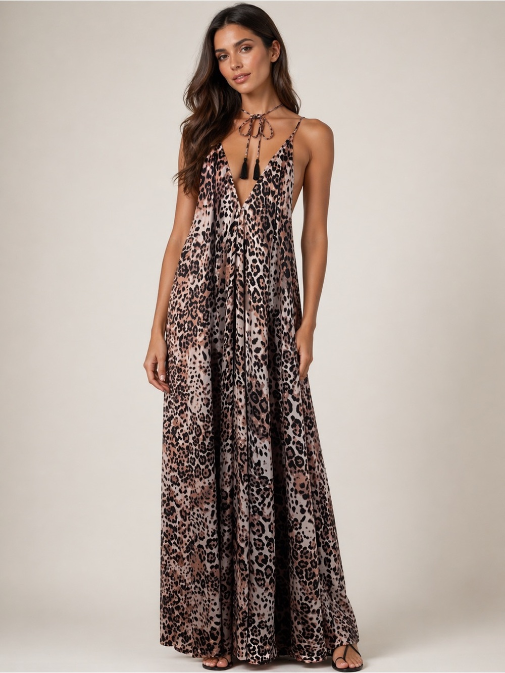 Leopard Print Maxi Dress - Brown Animal Print